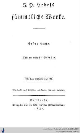 Band 1: Allemannische Gedichte: J. P. Hebel's sämmtliche Werke