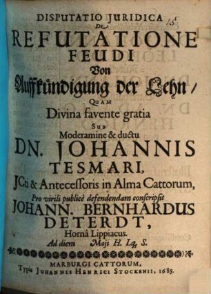 Disp. iur. de refutatione feudi