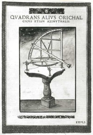 Transportabler Azimutalquadrant aus Messing : Brahe, Tycho de. Transportabler Azimutalquadrant aus Messing (um 1577). Kol. Holzschnitt; 296 x 205 mm. Aus: Brahe, Tycho; Astronomiae instauratae mechanica. Wandsbek, 1598, Abb. 3. Dresden: SLUB SB 14