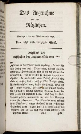 Das acht und vierzigste Stück. Montags, den 29. Wintermonat, 1756.