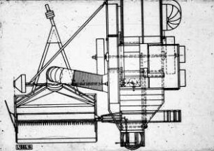 Schemazeichnung: Erntetechnik, Mähdrusch, Mähdrescher gezogen
