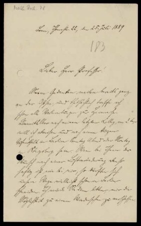 Nr. 1: Brief von Hermann Minkowski an Adolf Hurwitz, Bonn, 25.7.1889
