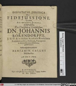 Disputatio Iuridica De Fideiussione