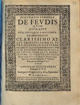 Dispvtatio Ivridica De Fevdis