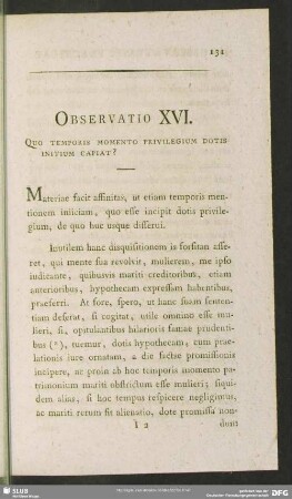 Observatio XVI. Quo Temporis Momento Privilegium Dotis Initium Capiat?
