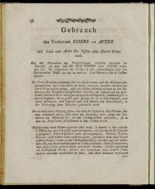 Gebrauch der Verborum Essere und Avere und wenn man Avere und Essere oder Dovere setzen muss.