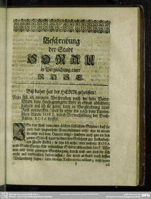 Beschreibung der Stadt Sorau in Vergleichung einer Rose