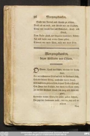 Morgengedanken, beym Abschiede von Chloen.