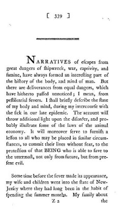 Narrative of the state of the Author's body and mind during the prevalence of the fever.