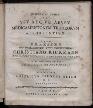 Dissertatio Medica De Usu Atque Abusu Medicamentorum Terreorum Absorbentium