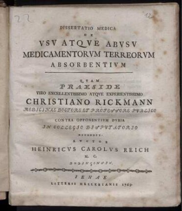 Dissertatio Medica De Usu Atque Abusu Medicamentorum Terreorum Absorbentium