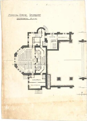 Dolmetsch, Heinrich; Stuttgart; Markuskirche - Grundriss Souterrain