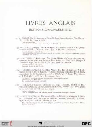 Livres anglais édition originales, etc. (Nr. 1176-1197)