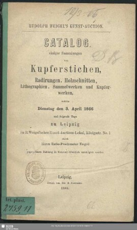 1866, 3.April: Rudolph Weigel's Kunst-Auction
