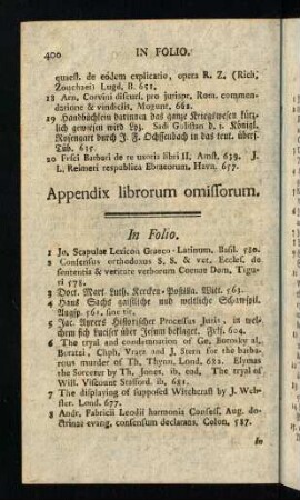 400-414, Appendix librorum omissorum