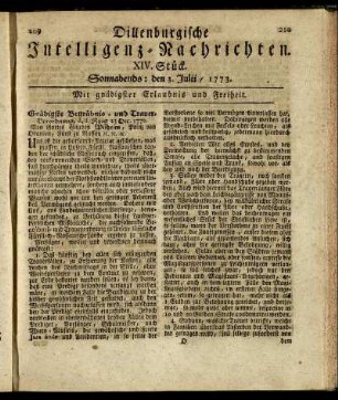 XIV. Stück. Sonnabends: den 3. Julii / 1773.