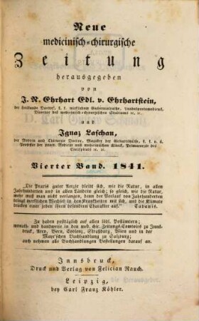 Neue medicinisch-chirurgische Zeitung. 1841,4, 1841, 4