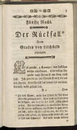 Fünfte Nacht. Der Rückfall. Dem Grafen von Litchfield zugeeignet.