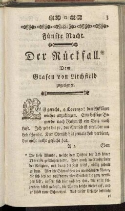 Fünfte Nacht. Der Rückfall. Dem Grafen von Litchfield zugeeignet.
