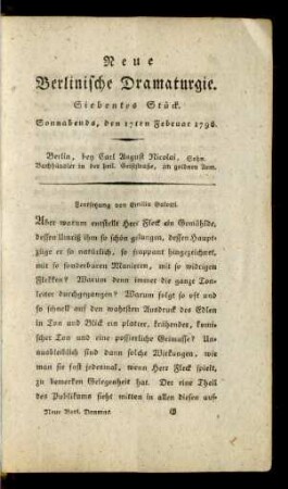 Siebentes Stück. Sonnabends, den 17ten Februar 1798