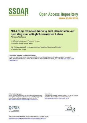 Net-Living: vom Net-Working zum Gemeinsinn; auf dem Weg zum alltäglich vernetzten Leben