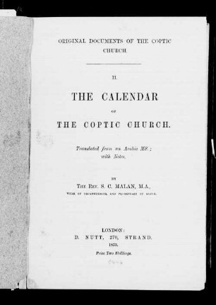 The calendar of the Coptic church