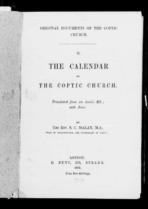 The calendar of the Coptic church