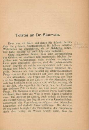 Tolstoi an Dr. Skarvan