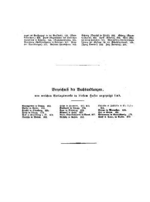 Verzeichnis der Buchhandlungen von welchen Verlagswerke in diesem Hefte angezeigt sind