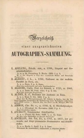 Verzeichniß einer ausgezeichneten Autographen-Sammlung