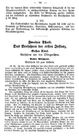 Zweiter Theil. Das Verfahren der ersten Instanz.