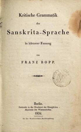 Kritische Grammatik der Sanskrita-Sprache in kürzerer Fassung