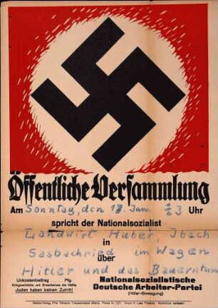 Versammlung der NSDAP-Ortsgruppe Achern: Hitler und das Bauerntum (in Sasbachried)