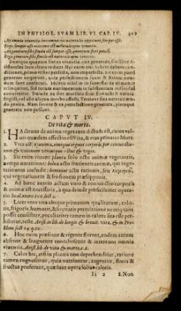 Caput IV. De vita [et] morte.