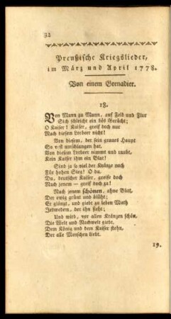Preußische Kriegslieder, im März und April 1778