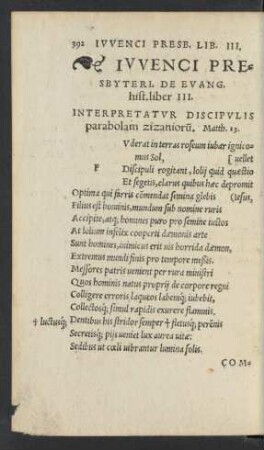 Iuvenci Presbyteri. De Evang. hist. liber III.