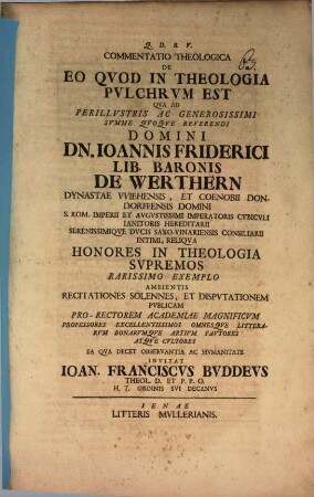 Commentatio Theologica De Eo Qvod In Theologia Pvlchrvm Est