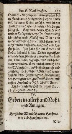 IV. Gebete in allerhand Noht und Anliegen.