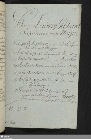 [Herrn Ludwig Gebhard FreyHerrns von Hoym Diplome etc.]