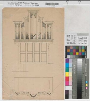 Orgelprospekt und Grundriß 1.H. 19.Jh. o.M. 46 x 31 Zeichnung Bem.: von späterer Hand Kirchen oder Oberfischbach Nachlaß Roetzel Nr. 16