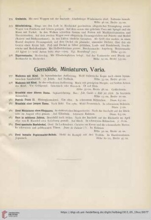 Gemälde, Miniaturen, Varia (Nr. 577-585)