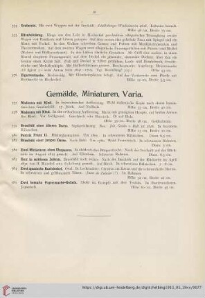 Gemälde, Miniaturen, Varia (Nr. 577-585)