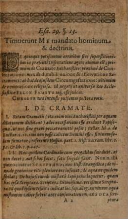 Collegii De Sacramentis Disputatio ..., XVII.. Hoc est Pentas Errorum Papisticorum circa eucharistian