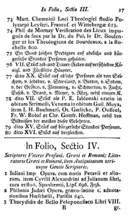 Sectio IV. Scriptores Veteres Profani, Græci et Romani, Litteratores Græci et Romani, item Antiquitatum utriusque Gentis Scriptores.