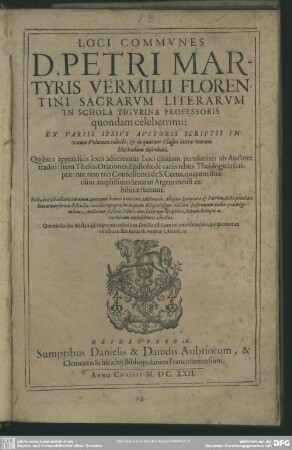 Petri Martyris Vermilii Loci communes