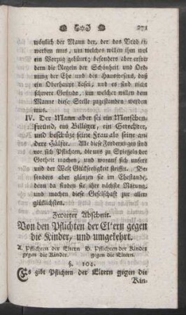 Zweeter Abschnit. Von den Pflichten der Eltern gegen die Kinder, und umgekehrt