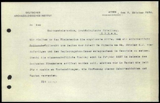 A. von Gerkan an G. Oikonomos (Entwurf)