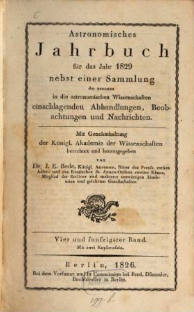 Astronomisches Jahrbuch. 1829 = Bd. 54 (1826)