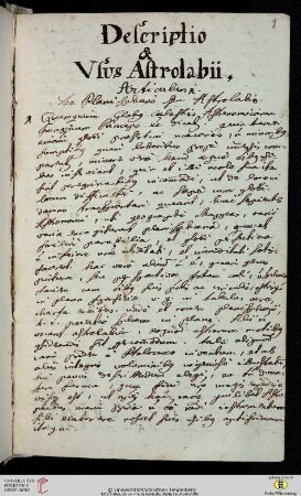 Descriptio & Vsu Astrolabii