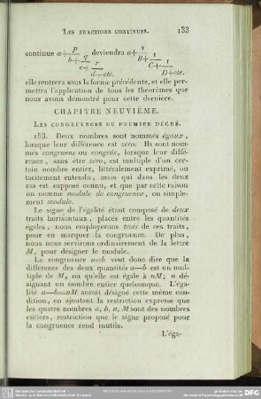 Chapitre neuvième. Les Congruences du premier dégré